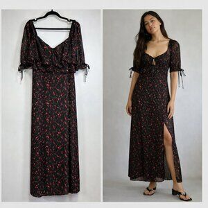 Park & Fifth Preston Dress Black Floral Maxi Empire Waist Slit NWT Size L